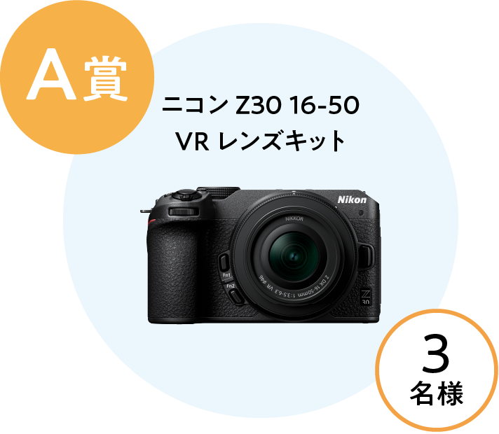 A賞：ニコン Z30 16-50 VR レンズキット、当選人数3名様
